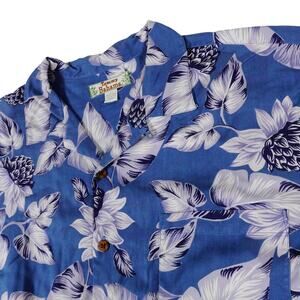 Tommy Bahama Silk Vintage Floral Hawaiian Blue Button Up Camp Shirt Mens Large